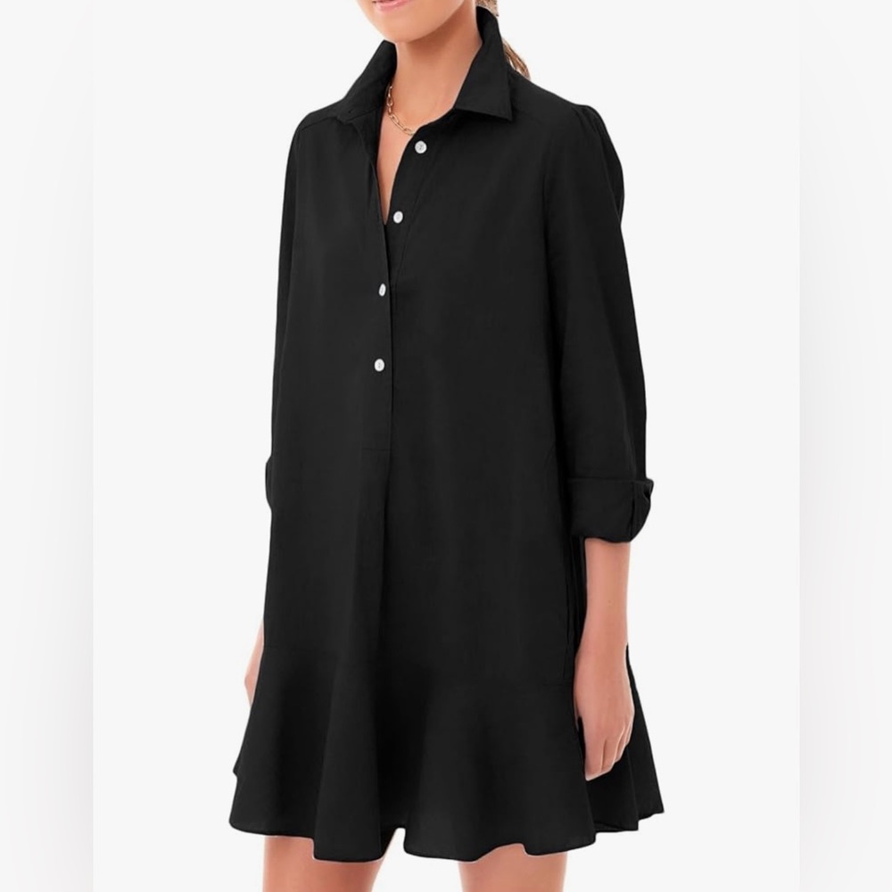 Tunic Shirt Mini Dress Long Sleeves w/ Ruffle Hem & Pockets NWT